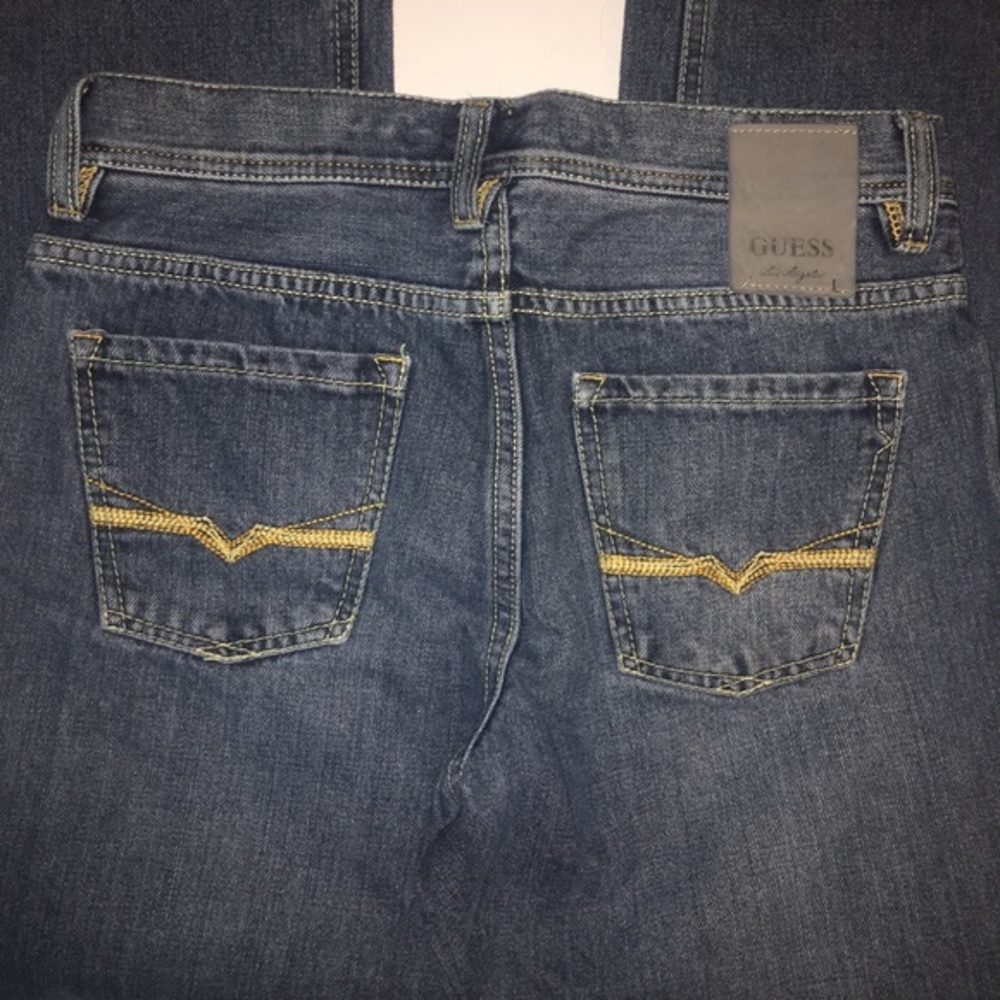 Guess Los Angeles Boys Dark Wash Jeans Gold Stitching Size‎ 12 Y2K